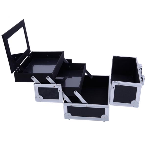 HAOYYE SM-2176 Aluminum Makeup Train Case, Black Cosmetic Organizer with Mirror, Compact and Durable Jewelry Box, Stylish Space-Saving Design, Perfect for Travel or Home
