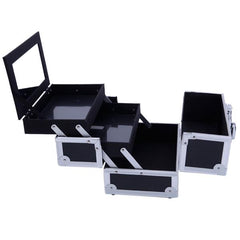 HAOYYE SM-2176 Aluminum Makeup Train Case, Black Cosmetic Organizer with Mirror, Compact and Durable Jewelry Box, Stylish Space-Saving Design, Perfect for Travel or Home