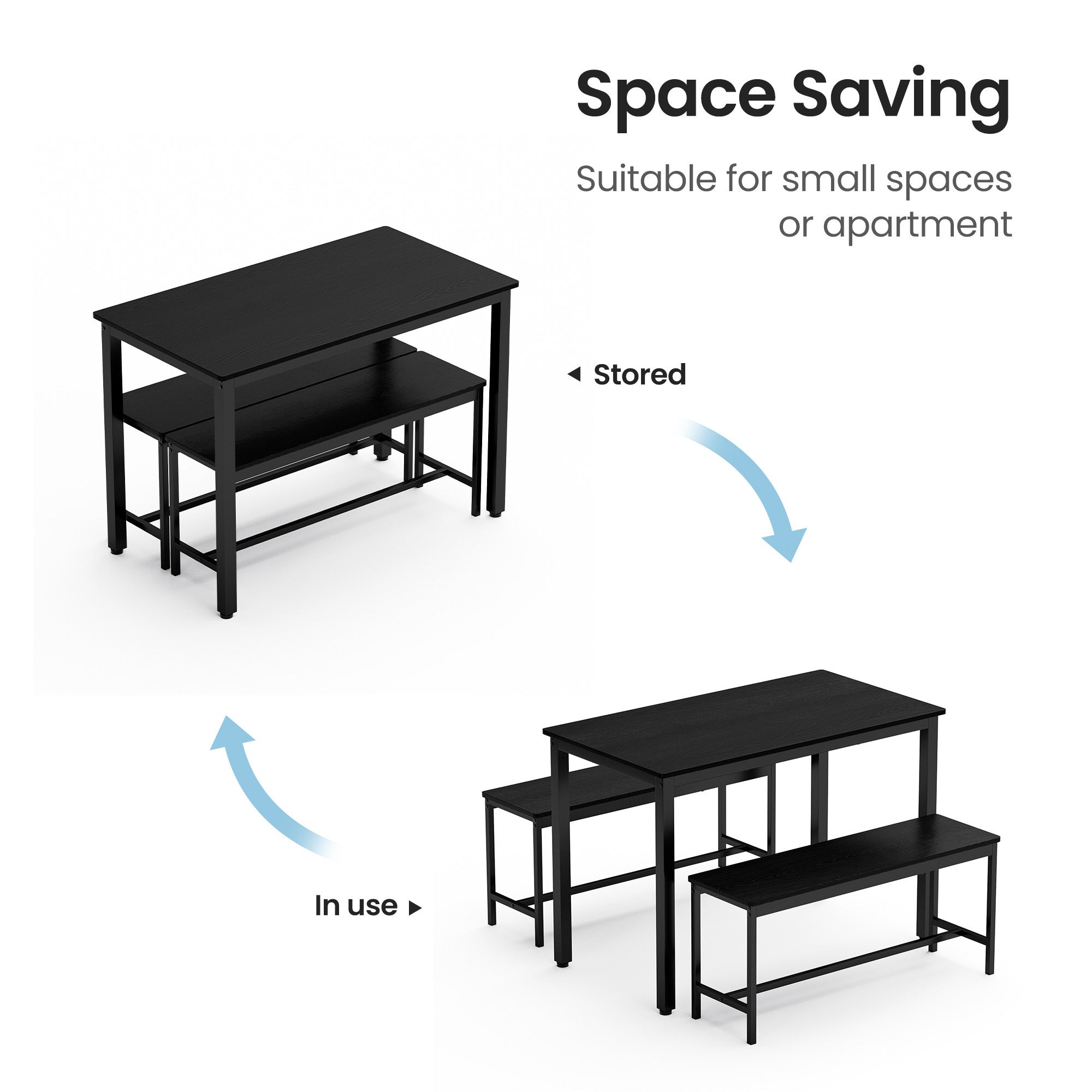 HAOYYE Dining Table Set with Bar Table and 2 Dining Benches, Kitchen Table Counter with Chairs, Industrial Style Breakfast Table for Living Room and Party Room, Sturdy Heavy Duty Design in Sleek Black for Home and Dorm Room Decor