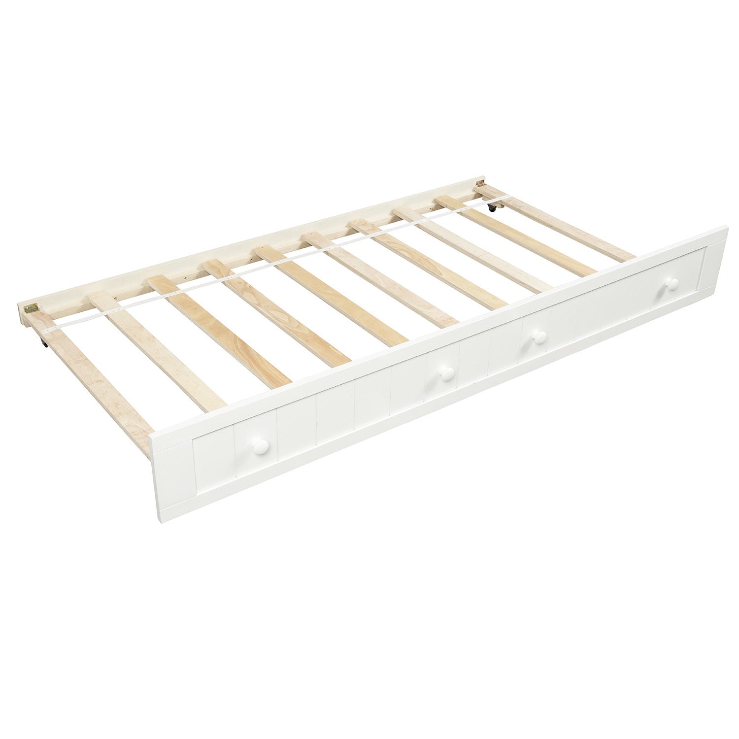HAOYYE Twin Wooden Daybed with Trundle Bed White Durable Sturdy Space-Saving Heavy Duty Modern Design Easy Assembly Stylish Versatile Sofa Bed for Bedroom and Living Room