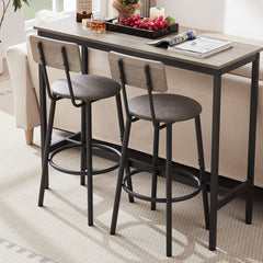 HAOYYE Bar Table Set with 2 Bar Stools, PU Soft Seat with Backrest, Modern Design, Sturdy Space-Saving Furniture for Kitchen, Dining Room, Office, Dorm Room, Easy Assembly, Gray Color