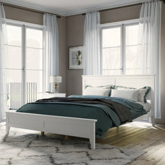 HAOYYE Modern White Solid Wood Queen Platform Bed (old sku:WF283525AAK) Sturdy Space-Saving Heavy Duty Modern Design Adults Dorm Room Easy Assembly Bedroom Furniture