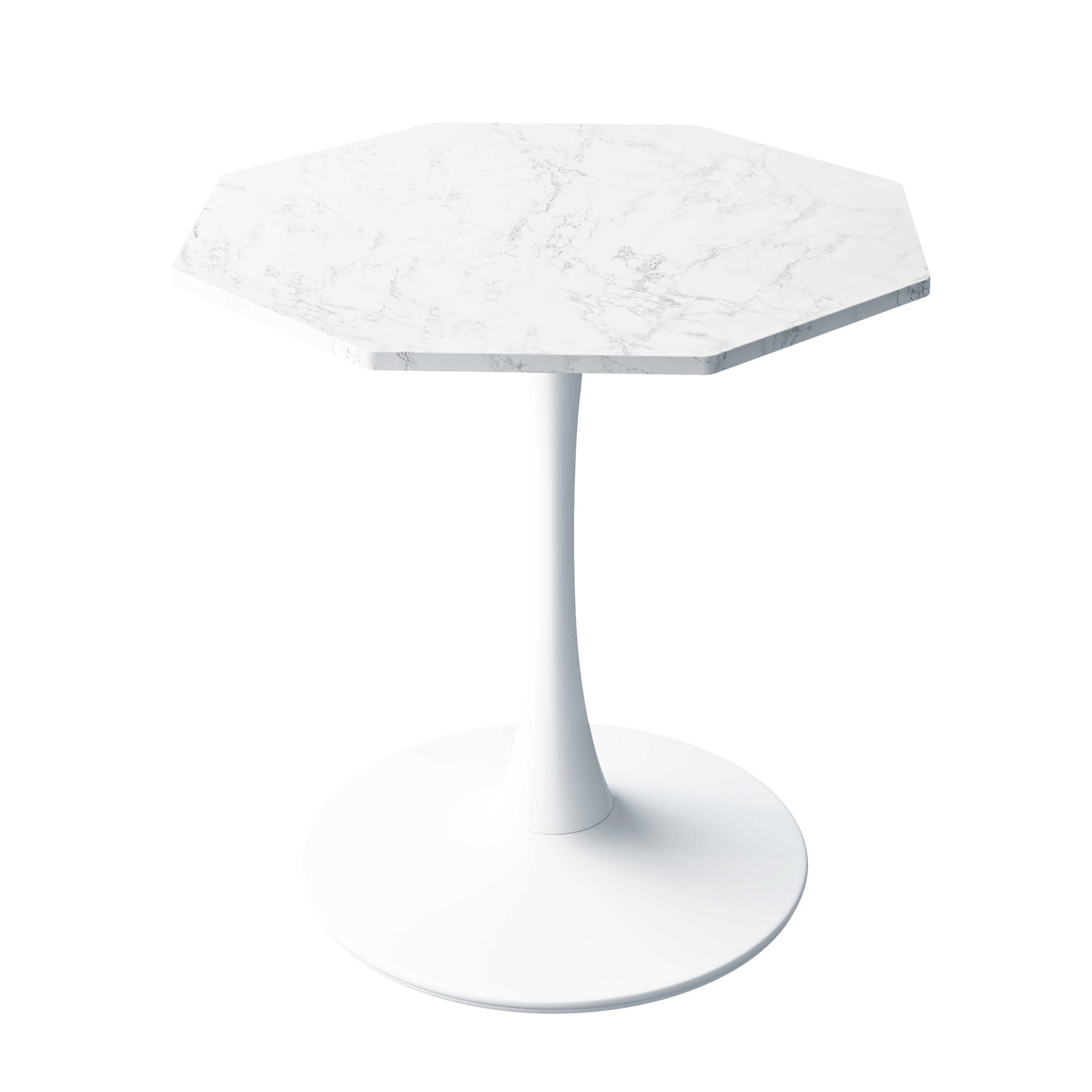 HAOYYE Octagonal Coffee Table with White Marble Printed Top, Metal Base, for Living Room, Kitchen, or Dining Room, Featuring Heavy Duty Construction, Space-Saving Design, Stylish Modern Aesthetic, and Easy Assembly