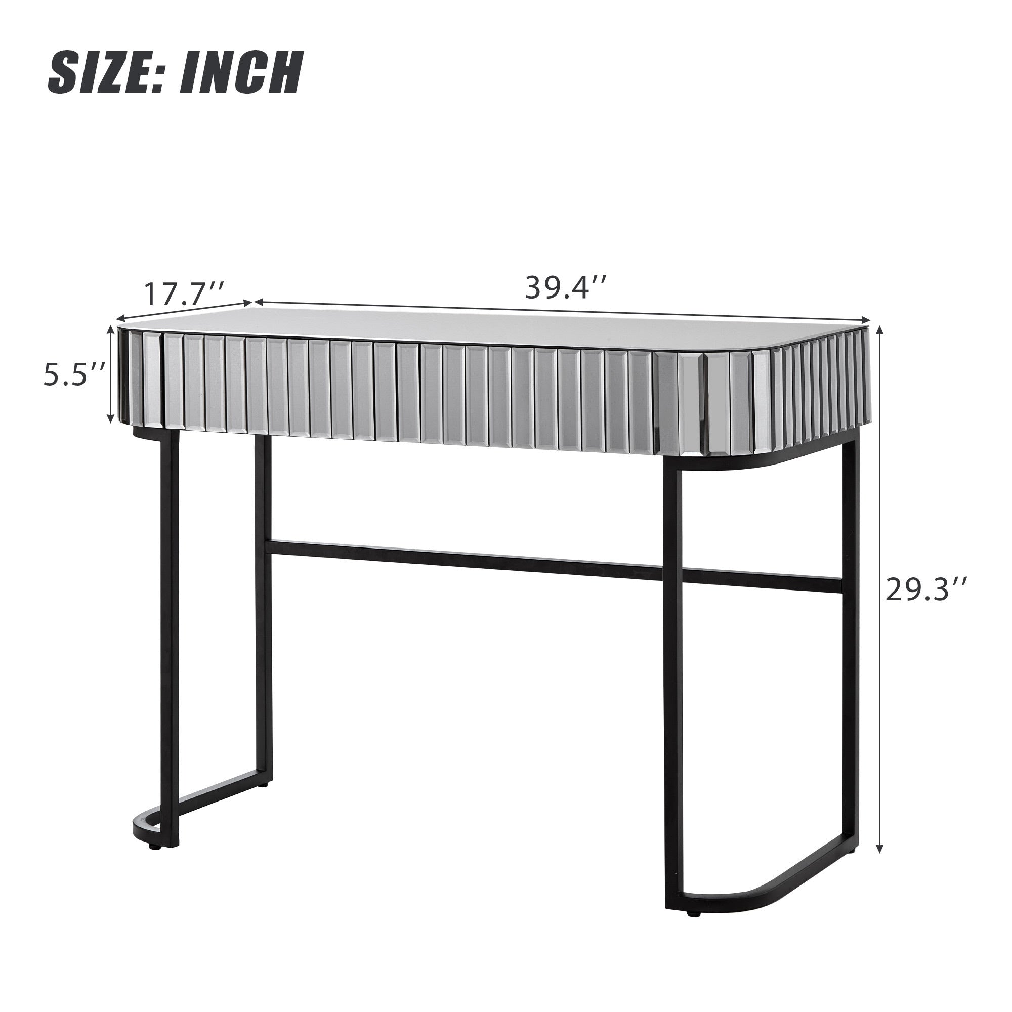 HAOYYE 39" Mirrored Makeup Vanity Table with Stainless Steel Base, Mirrored Console Dressing Table with 2 Drawers,Versatile Desk for Bedroom and Office, Gray