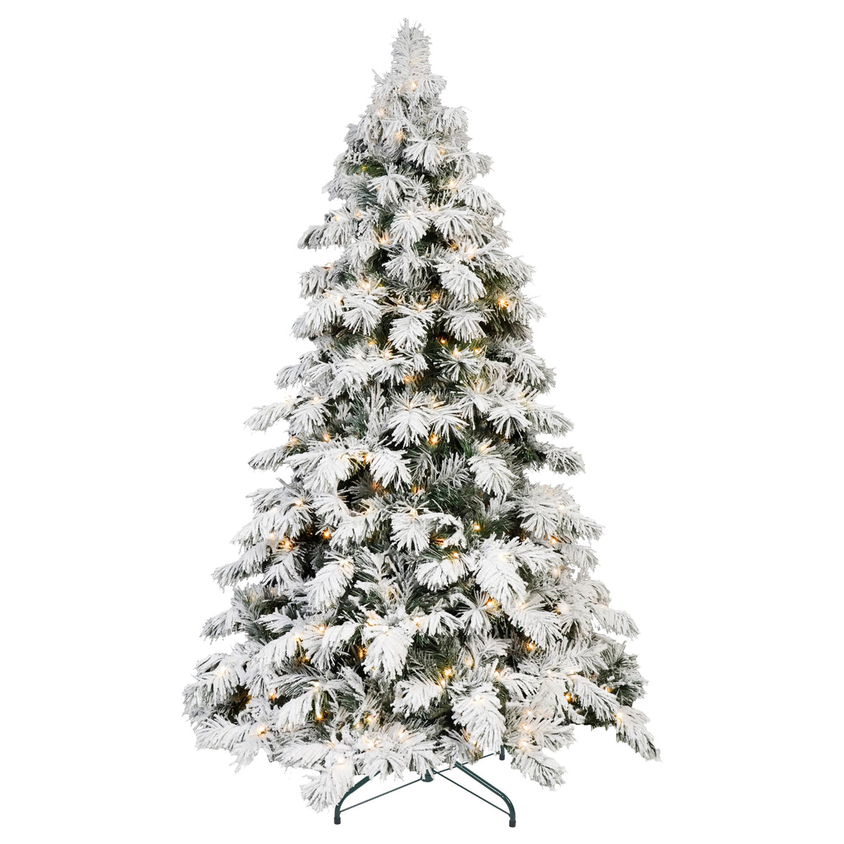 HAOYYE Artificial Flocked LED Lit Christmas Tree with Mixed PE and PVC Branch Tips, Hinged Automatic Structure with Foldable Premium Base, Fireproof Eco-Friendly Material, Easy Assembly, Stable Heavy Duty Stand for Indoor Holiday Decorating