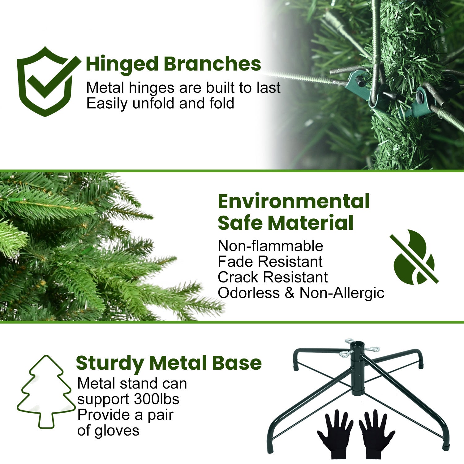 HAOYYE 5FT PE And PVC Christmas Tree with Lights, Unique Christmas Tree Prelit with 850 Branch Tips, 250 Warm White LEDs and Metal Stand, Aritificial Christmas Tree Sturdy Space-Saving Heavy Duty Adults