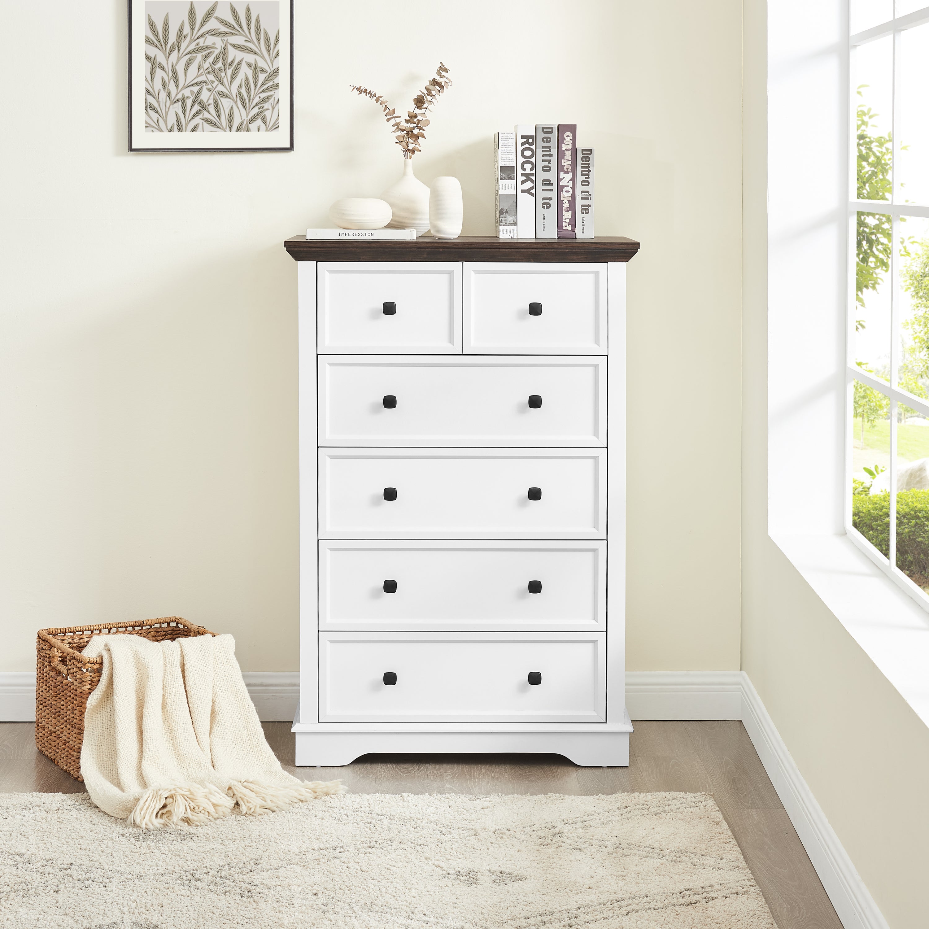 HAOYYE 6-Drawer Dresser, Tall Chest of Drawers, Closet Organizers for Storage Clothes, Sturdy Space-Saving Cabinet with Modern Design, Ideal for Living Room, Adults, and Dorm Rooms, Heavy-Duty Construction