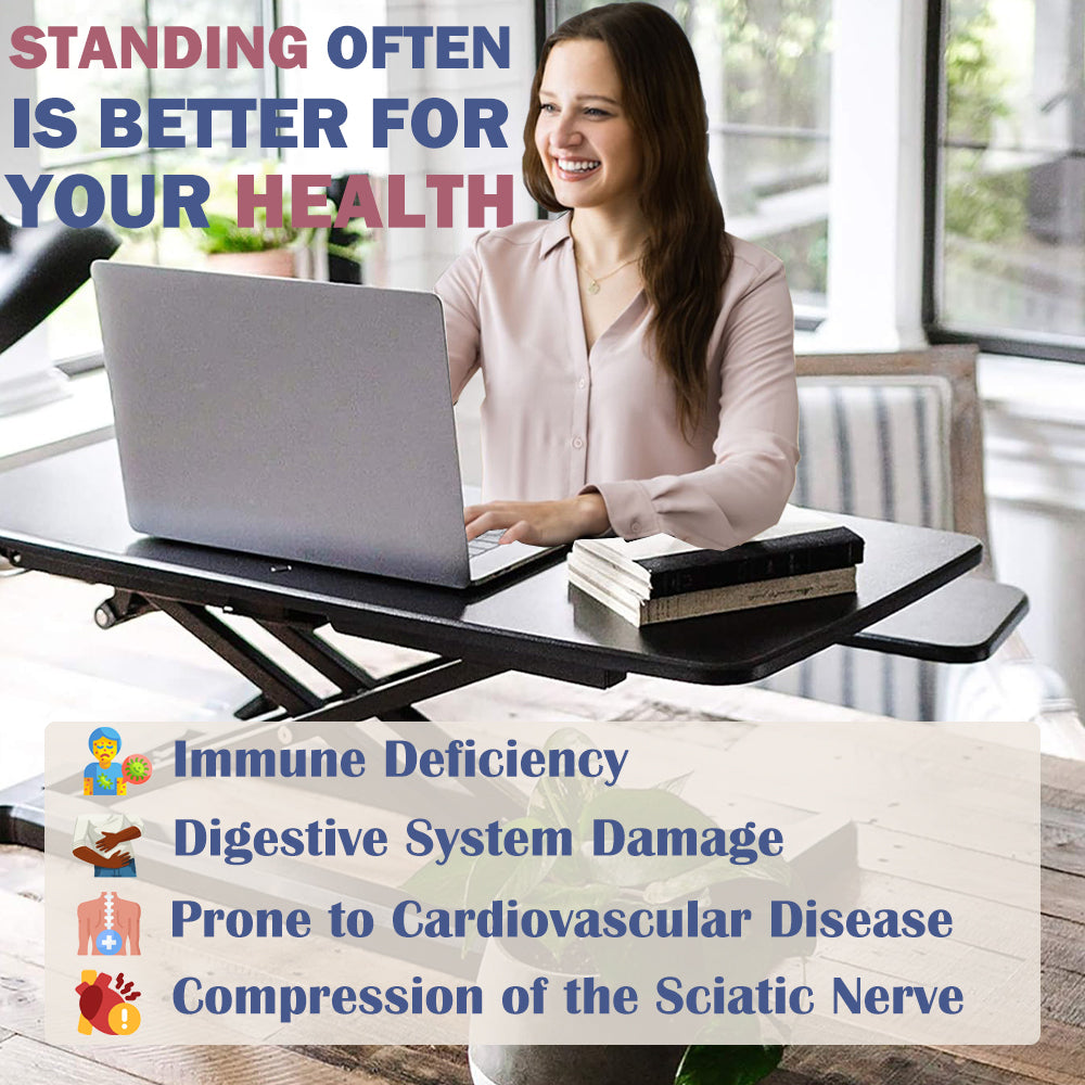 HAOYYE Height Adjustable Desk Converter, Sit to Stand Riser for Dual Monitors and Laptop, Wide Keyboard Tray, Space-Saving Heavy Duty Design, Christmas Gift, Black