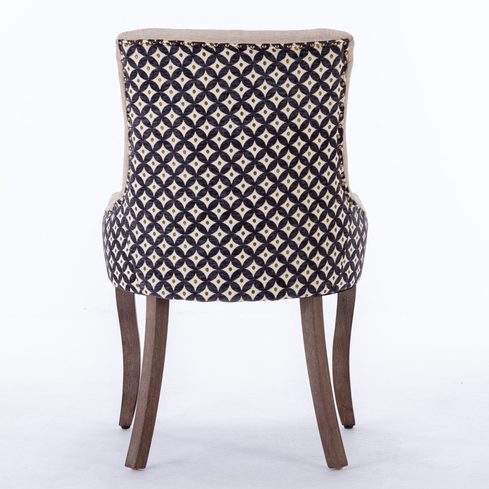HAOYYE Ultra Side Dining Chair, Thickened fabric chairs with neutrally toned solid wood legs, Bronze nail head, Set of 2, Beige and Patterned,SW2207BG Sturdy Space-Saving Heavy Duty