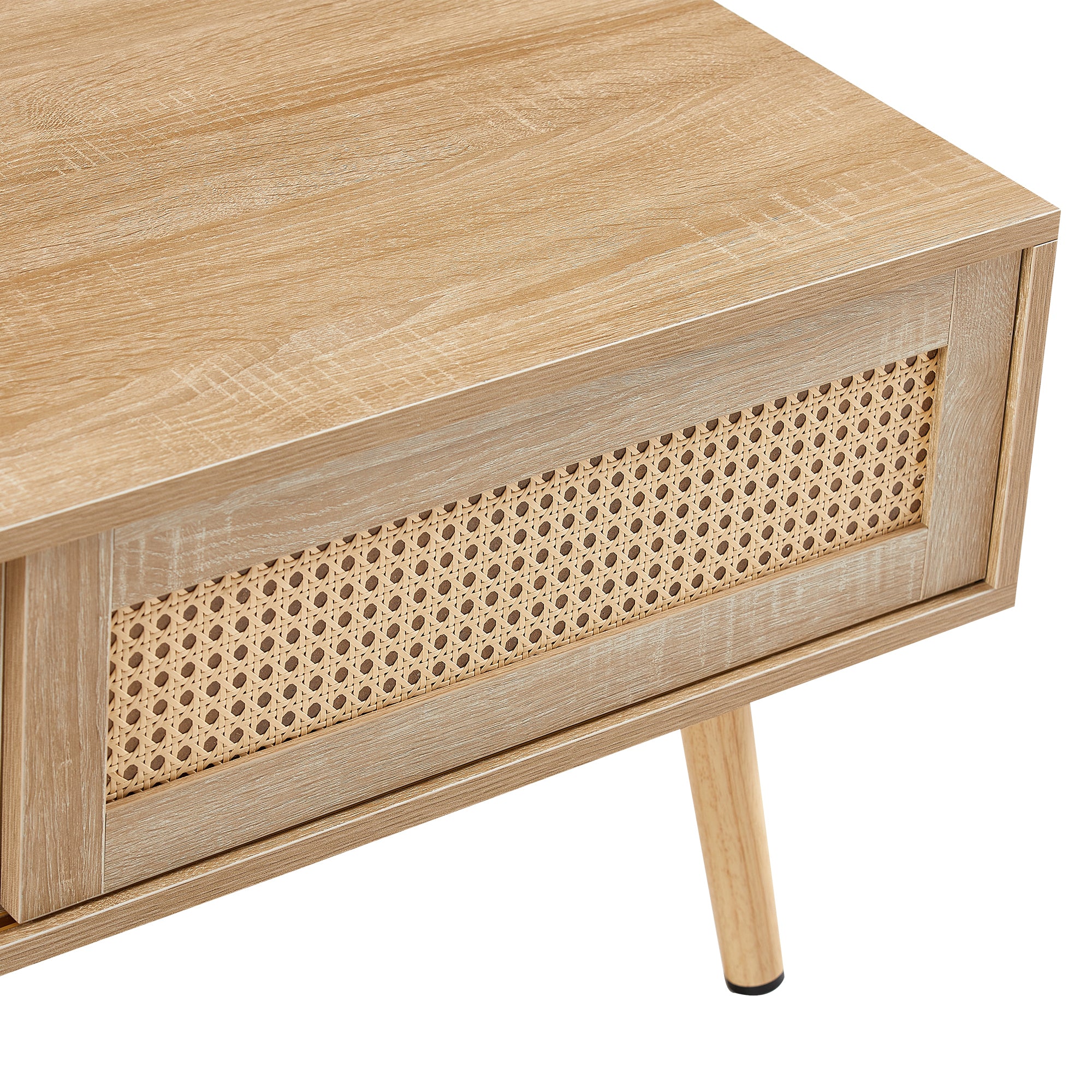HAOYYE 41.34" Rattan Coffee table, sliding door for storage, solid wood legs, Modern table for living room , natural Sturdy Space-Saving Heavy Duty Modern Design Easy Assembly Durable Stylish Home Furniture