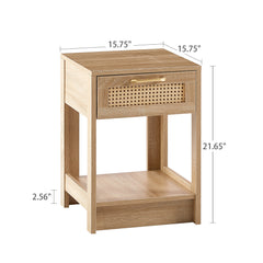 HAOYYE Natural Rattan End Table with Drawer, Modern Nightstand, Side Table for Living Room and Bedroom, Sturdy Space-Saving Design, Heavy Duty Construction, Easy Assembly