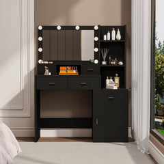 HAOYYE Smart Mirror Dressing Table with Drawers and Storage Cabinet, Modern Vanity Table with Soft Dressing Pad for Bedroom, Sturdy Space-Saving Heavy Duty Construction, Ideal for Adults