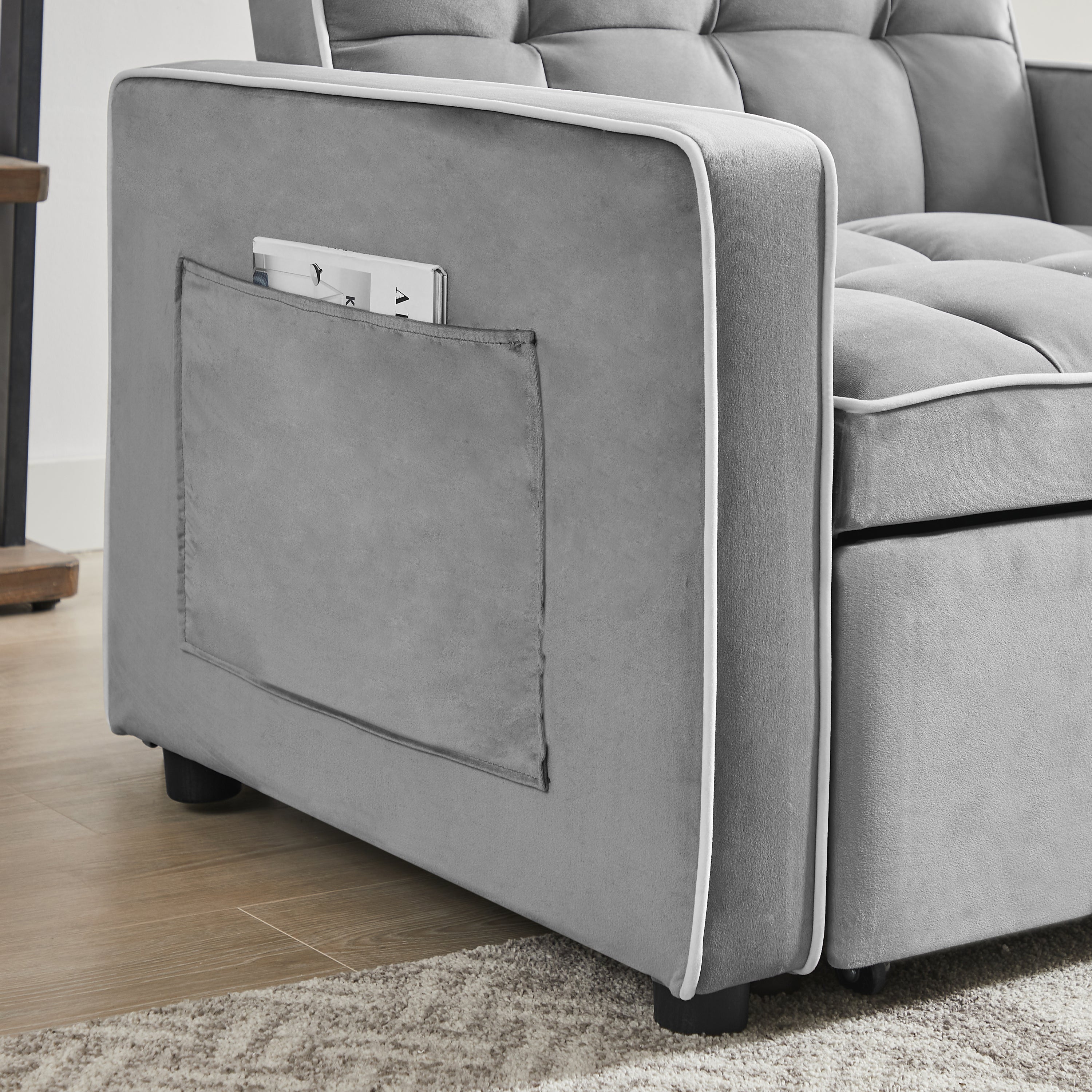 HAOYYE Three-in-One Sofa Bed Chair Grey Folding Adjustable Back Recliner Single Bed Comfortable Modern Sturdy Space-Saving Heavy Duty Design Adults Dorm Room