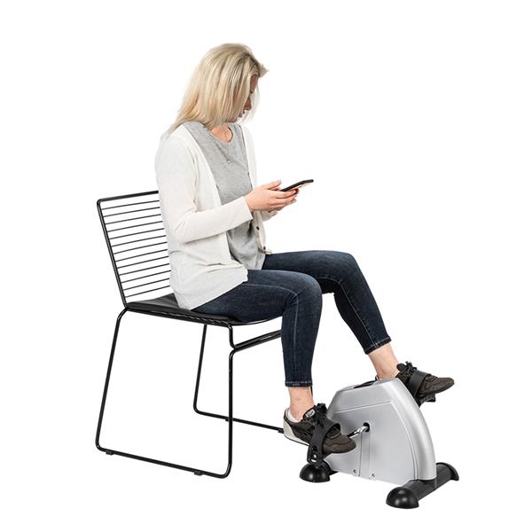 HAOYYE Mini Exercise Bike for Home Use Hands and Feet Trainer Pedal Exerciser Machine Portable Under Desk Fitness Cycle for Arm and Leg Workout with LCD Display Non Slip Base Silver Color
