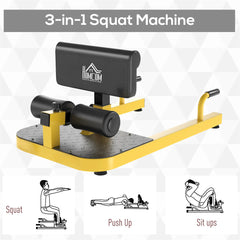 HAOYYE 3-in-1 Fitness Equipment for Push-Ups Sit-Ups and Squats Durable Steel Frame Hip Thrust Machine with Non-Slip Foot Plate and Comfortable Foam Rollers for Full Body Strength Training Yellow