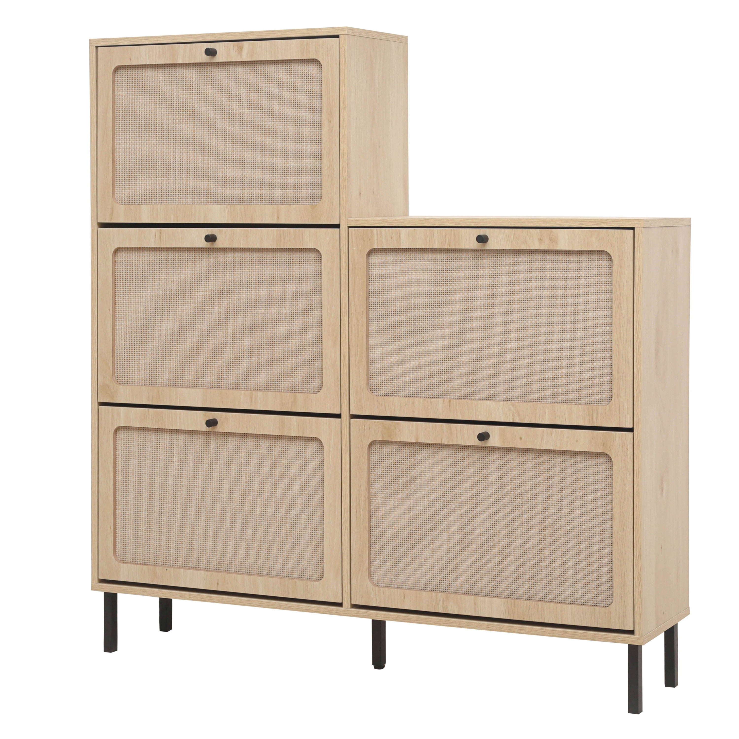 HAOYYE Rattan 5 Door Shoe Rack, Freestanding Modern Shoe Storage Cabinet, for Entryway Sturdy Space-Saving Heavy Duty Modern Design Easy Assembly Durable Stylish Home Furniture Versatile
