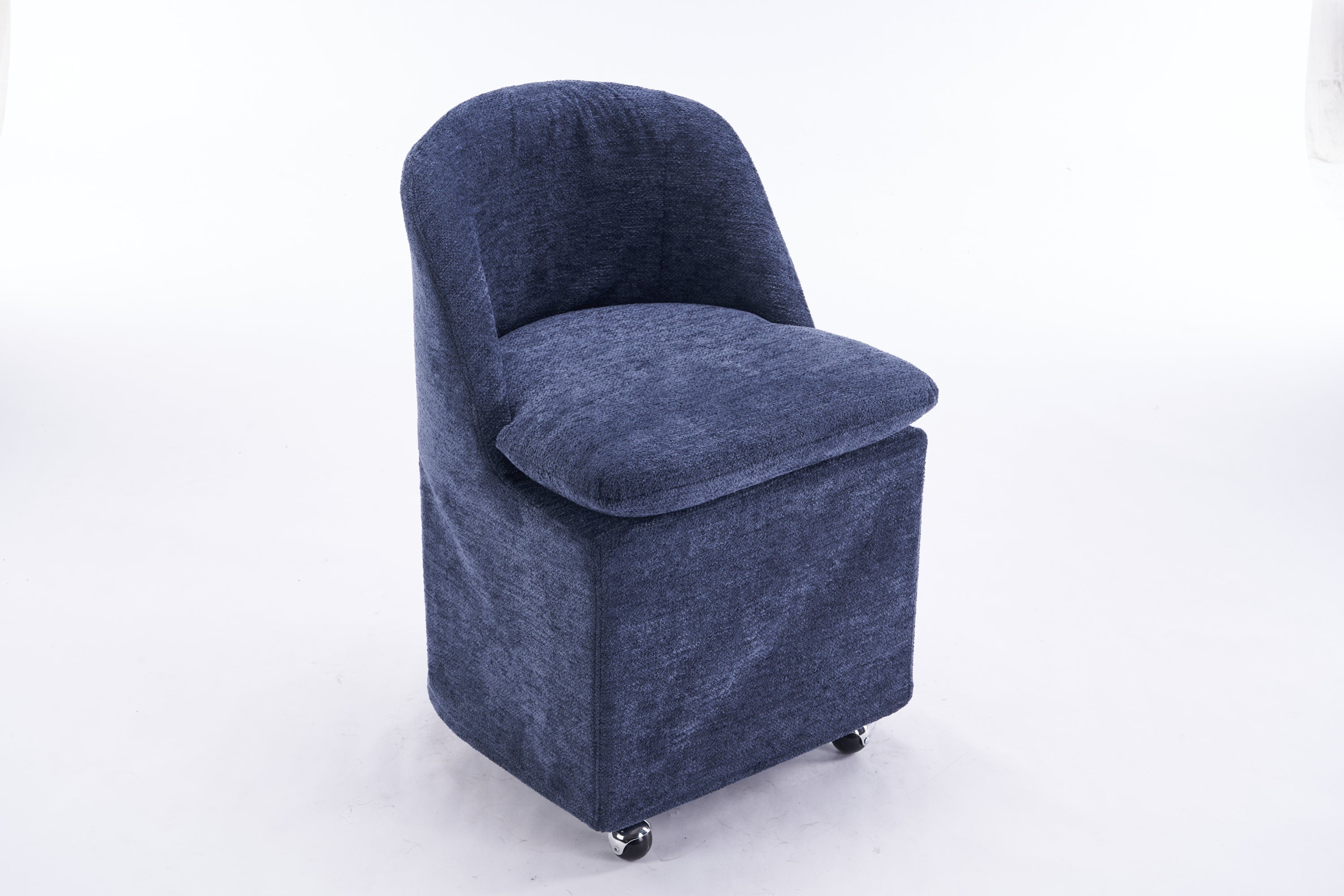 HAOYYE 058-Set of 2 Chenille Fabric Dining Chairs With Universal Wheels,Blue Sturdy Space-Saving Heavy Duty Modern Design Adults Dorm Room Easy Assembly Bedroom Furniture