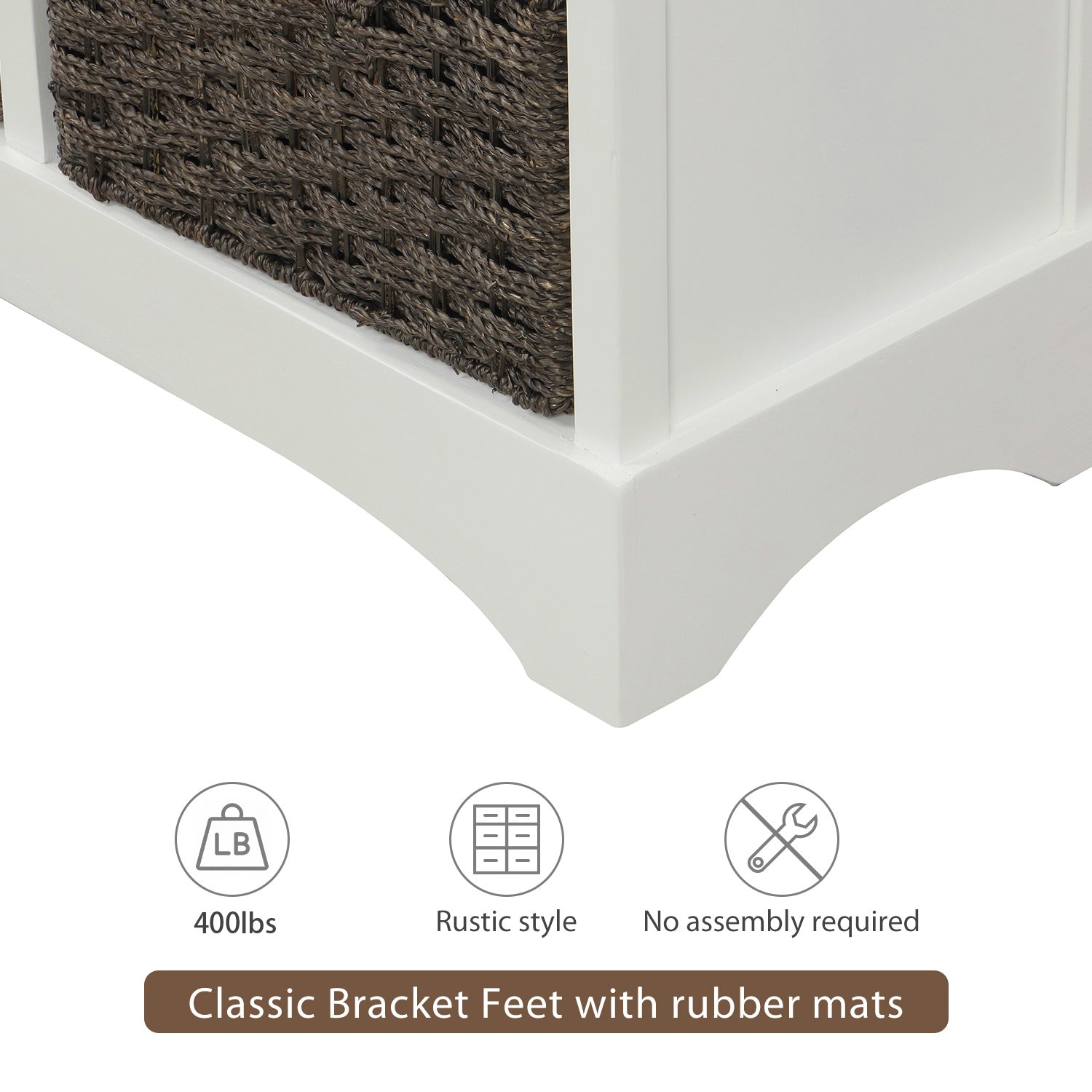 HAOYYE Rustic Storage Cabinet with Two Drawers and Four Classic Rattan Baskets for Dining Room or Living Room, White, Sturdy Space-Saving Design, Heavy Duty Construction, Easy Assembly, Durable and Stylish Home Furniture