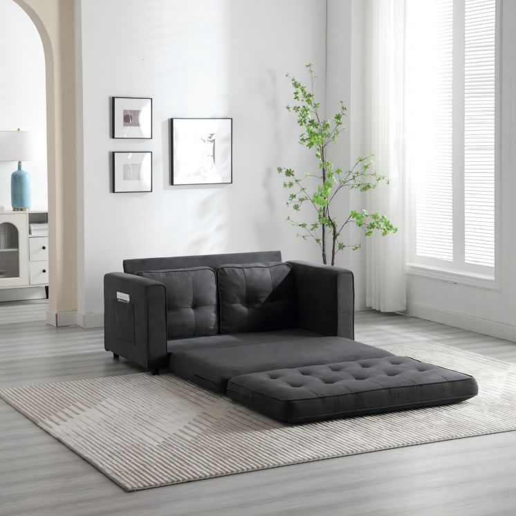 HAOYYE 3-Fold Convertible Futon Couch, Pull Out Sofa Bed, Space-Saving Loveseat Sleeper, Velvet Linen Fabric Upholstery, Heavy Duty Durable Sofa for Living Room, Modern Compact Design, Dark Gray, Light Gray, Beige