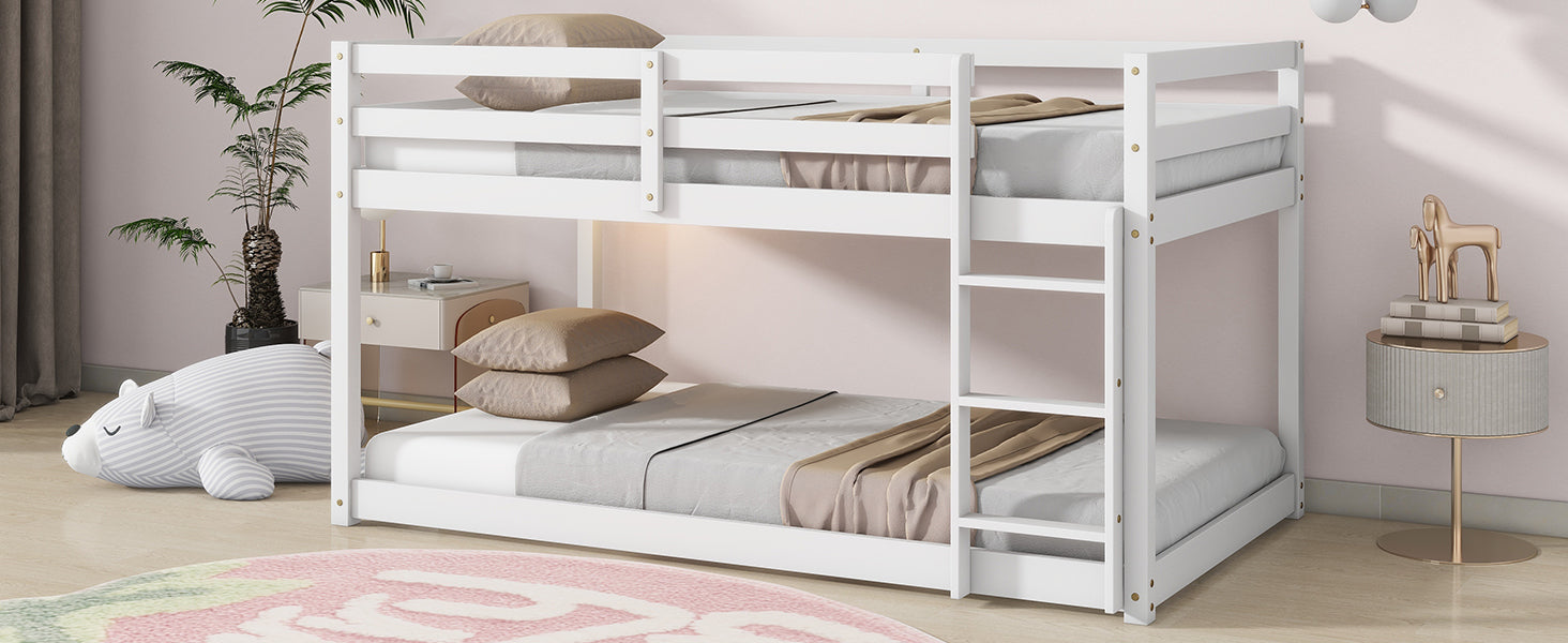 HAOYYE Solid Wooden, Solid Rubber Wooden Twin over Twin Loft Bed with Ladder, with Bed Platform of Strengthened Slats,White Sturdy Space-Saving Heavy Duty Modern Design Adults Dorm Room Easy Assembly