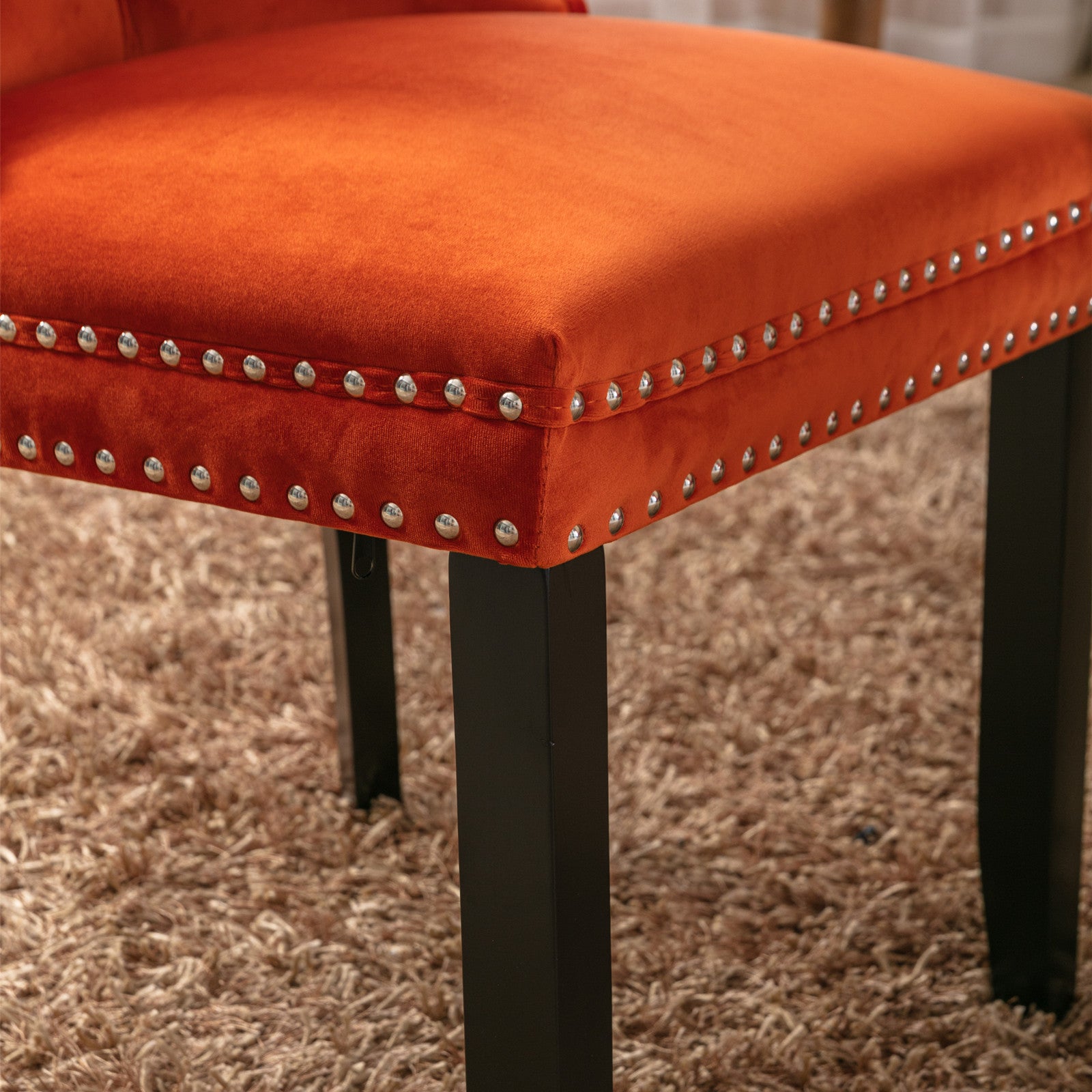 HAOYYE High-end Tufted Solid Wood Contemporary Velvet Upholstered Dining Chair with Wood Legs Nailhead Trim 2-Pcs Set, Orange, SW2001OG Sturdy Space-Saving Heavy Duty Modern Design