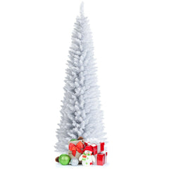 HAOYYE White Artificial Christmas Pencil Tree with Lifelike Branches and Dense Foliage Slim Holiday Decoration for Home Office Party Indoor Display with Folding Metal Stand Easy Assembly and Reusable