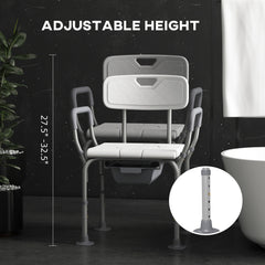 HAOYYE White Shower Chair with Removable Bucket and Drainage Holes, Adjustable Height Bath Seat with Padded Armrest Backrest Suction Feet, Tool-Free Assembly for Bathroom Safety and Support