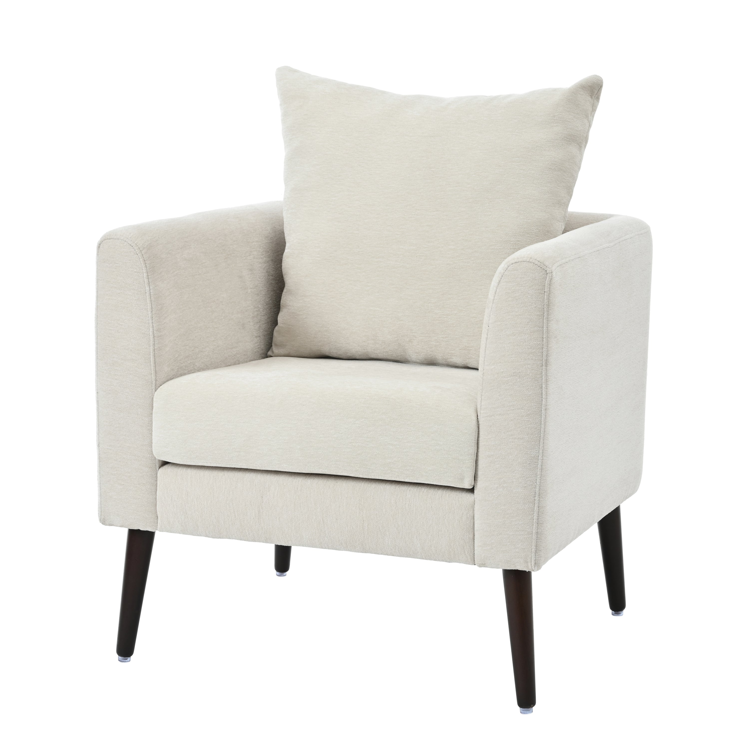 HAOYYE Barrel Chair, Chenille Accent Chair, Fabric Armchair Club Chair,Upholstered Arm Chair with Solid Wood Legs,Waist Pillow,Padded Single Chair for Living Room/Bedroom/Study/Waiting Room,Beige Sturdy
