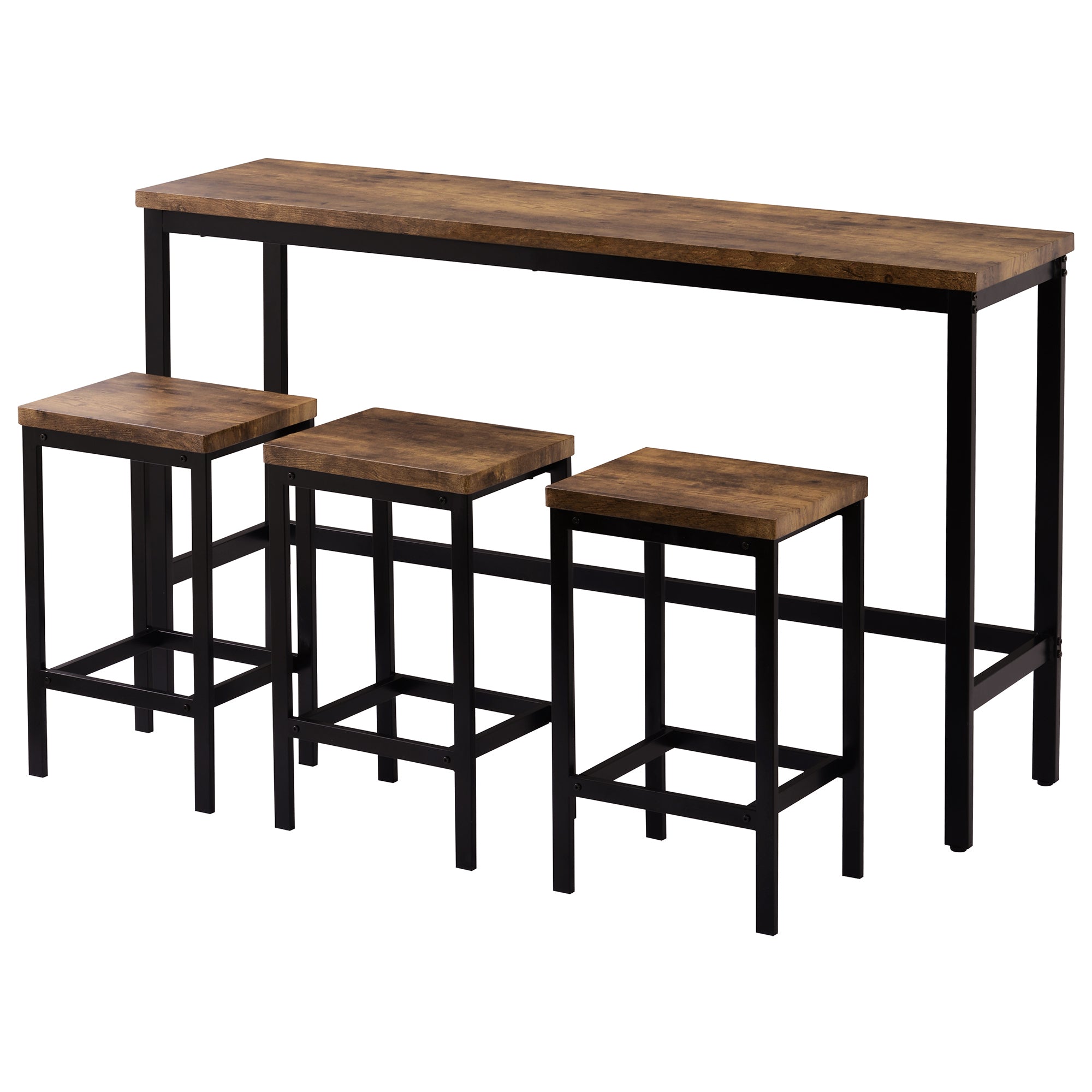 HAOYYE Counter Height Extra Long Dining Table Set with 3 Stools Pub Kitchen Set Side Table with Footrest,Brown Sturdy Space-Saving Heavy Duty Modern Design Adults Dorm Room Easy Assembly