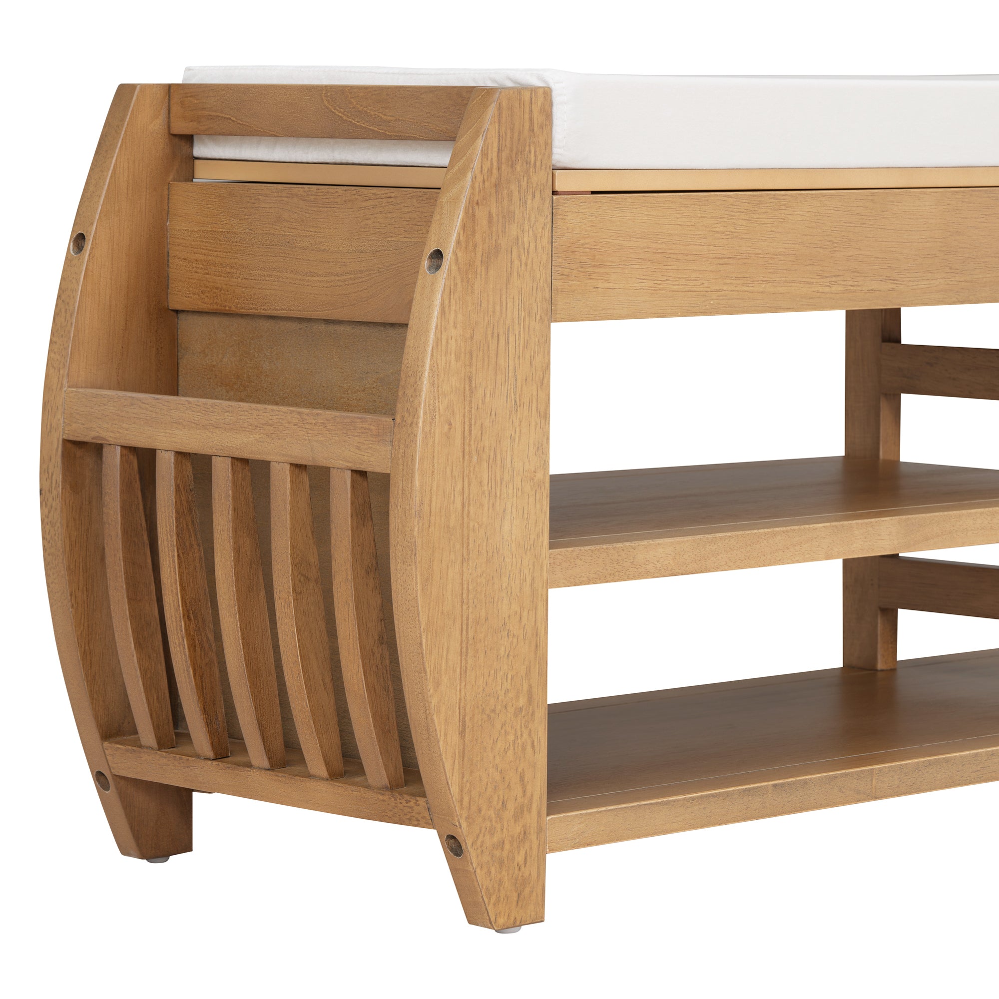 HAOYYE Retro Multifunctional Storage Bench with Cushion and Curved Side Panel for Entrance and Living Room (Natural) Sturdy Space-Saving Heavy Duty Modern Design Easy Assembly Durable Stylish Versatile