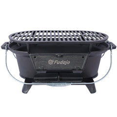 HAOYYE Oval Cast Iron Grill Outdoor Portable Charcoal Grill for Patio BBQ Picnic Camping Tabletop Cooking Small Hibachi Style Stove Durable Enameled Cast Iron Skillet Grill for Balcony Garden Deck Travel Backyard Grilling