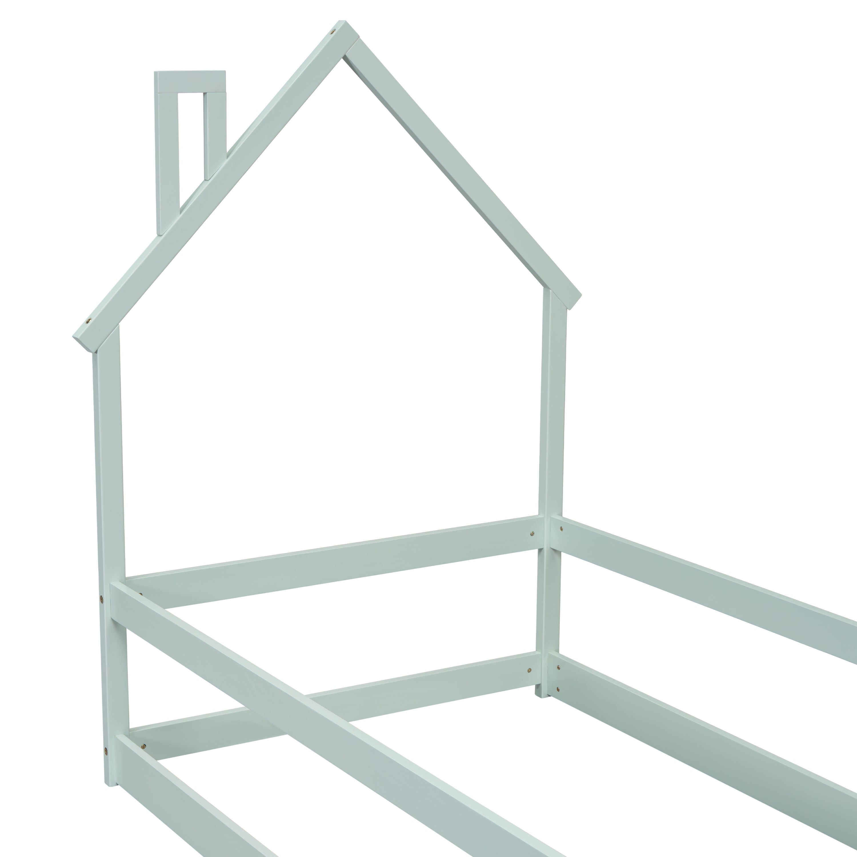 HAOYYE Twin Size Wood Bed with House-Shaped Headboard, Floor Bed with Fences,Sturdy Space-Saving Heavy Duty Modern Design, Easy Assembly for Bedroom or Dorm Room