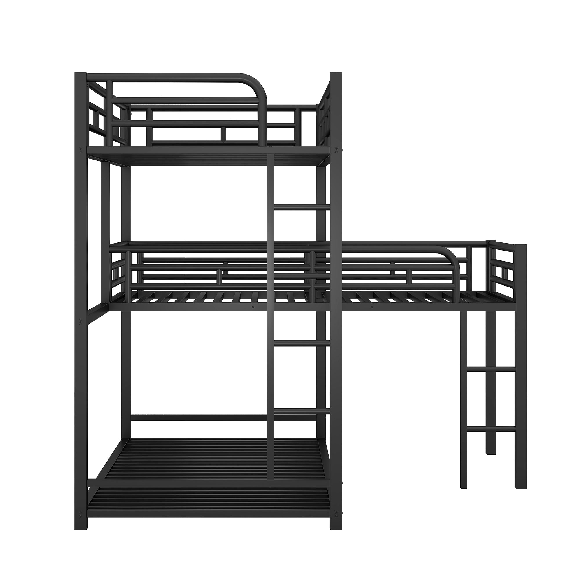 HAOYYE L-shaped Metal Triple Twin Size Bunk Bed, Black(OLD SKU:SM000605AAB) Sturdy Space-Saving Heavy Duty Modern Design Easy Assembly Durable Stylish Home Furniture Versatile