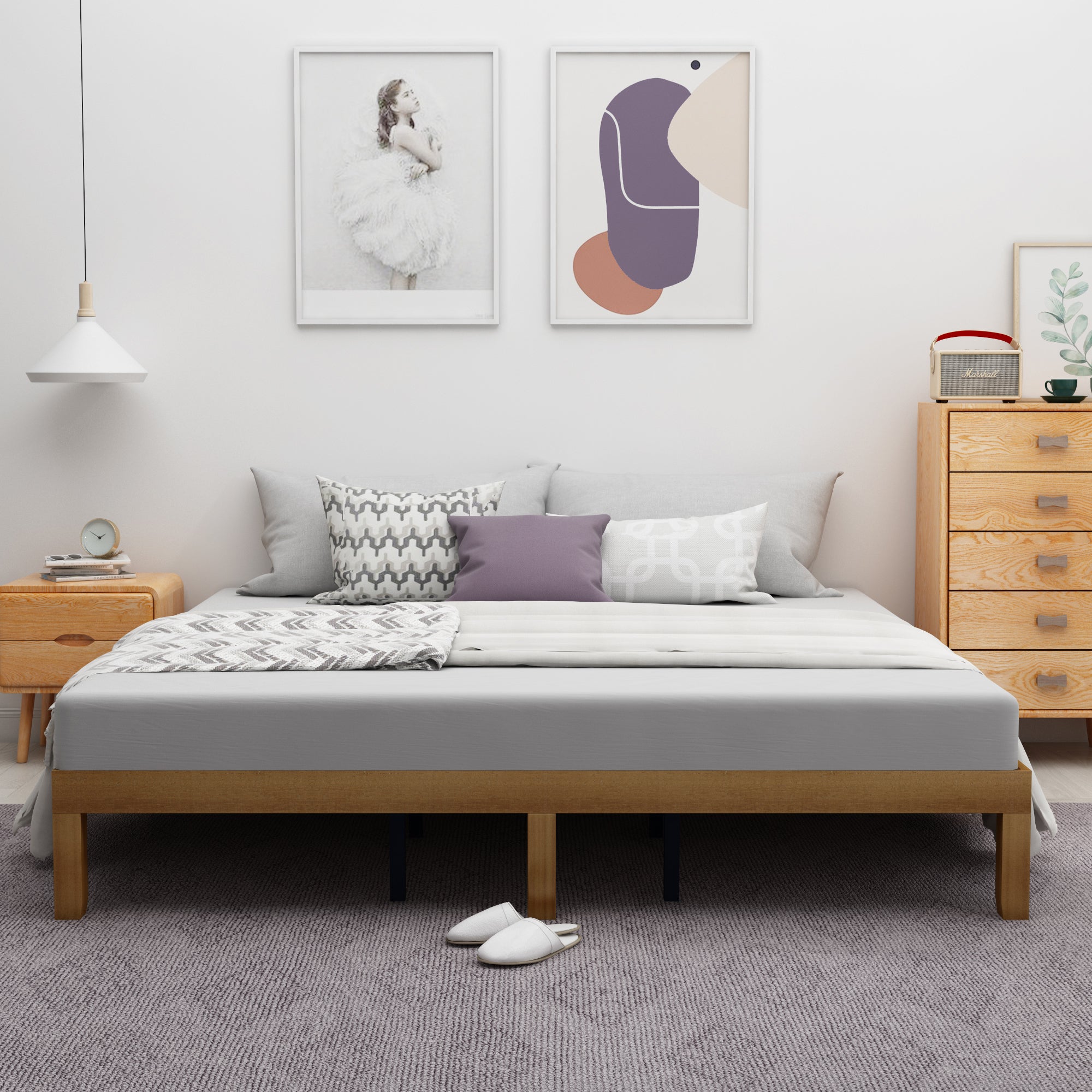 HAOYYE Queen Size Wood Platform Bed Frame,No Box Spring Needed,Strong Wood Slat Support, Easy Assembly Sturdy Space-Saving Heavy Duty Modern Design Adults Dorm Room Bedroom Furniture
