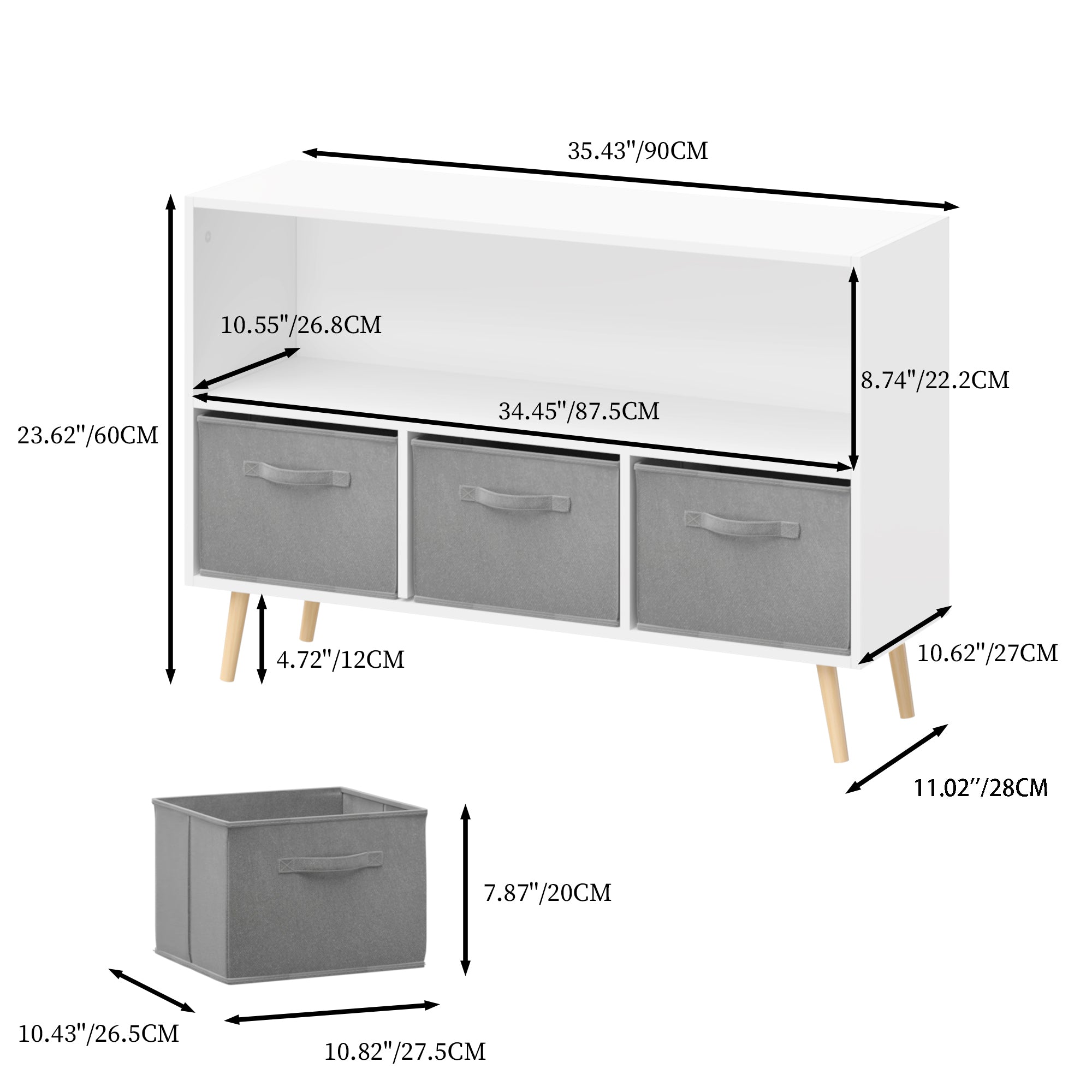 HAOYYE Bookcase with Collapsible Fabric Drawers, Book Display and Toy Storage Cabinet Organizer, White/Gray, Sturdy Space-Saving Design, Heavy Duty Construction, Easy Assembly, Durable and Stylish Home Furniture