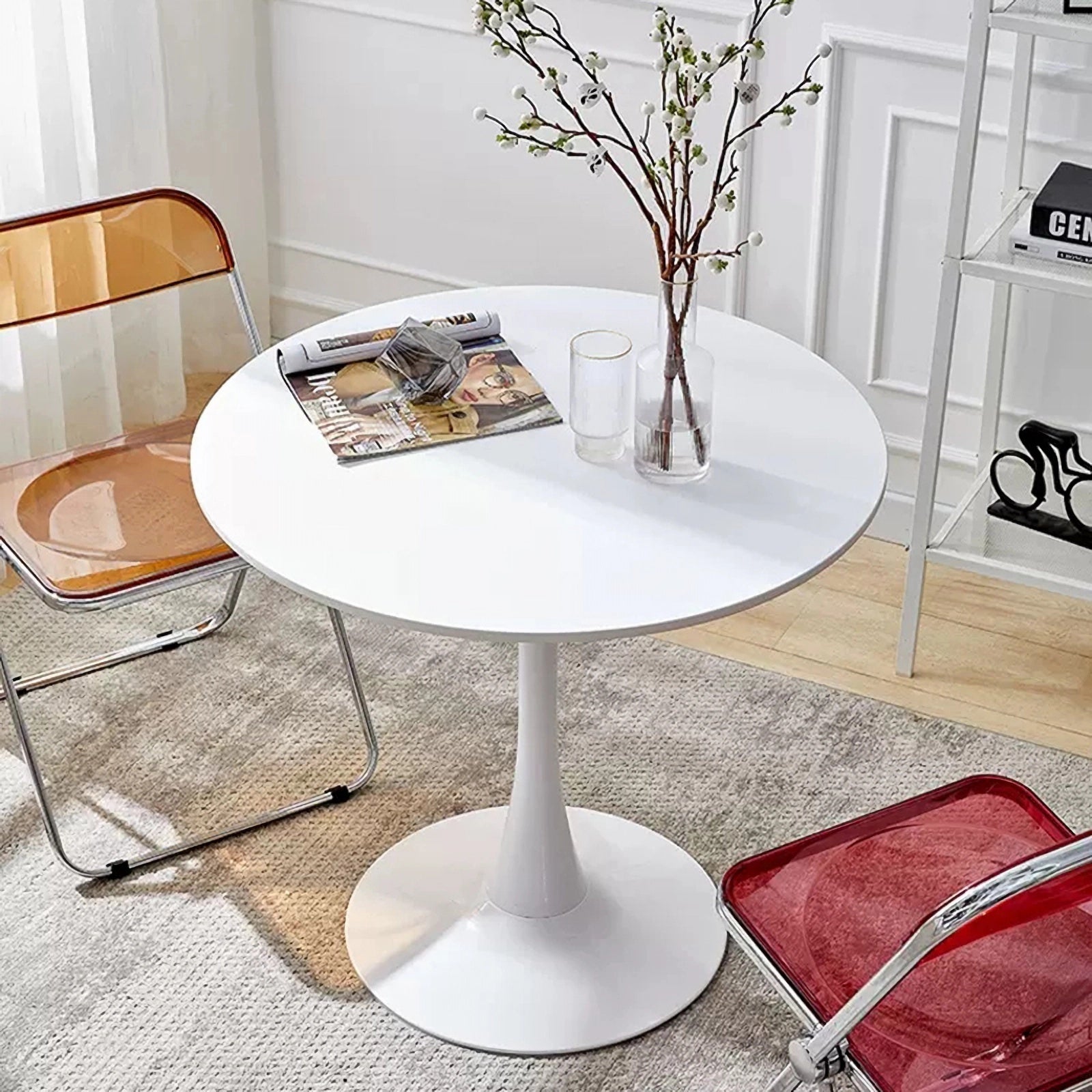 HAOYYE Modern Round Dining Table, White, Versatile Table for Dining Room, Kitchen, Coffee, or Leisure, Sturdy Space-Saving Heavy Duty Design, Ideal for Contemporary Home Décor