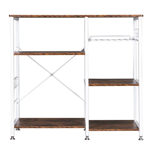 HAOYYE 3-Tier Industrial Baker's Rack with Storage Microwave Oven Stand Utility Kitchen Cart Freestanding Metal Workstation Shelf Organizer with Hooks and Open Shelves for Pantry Dining Room Coffee Station Modern Rustic Design