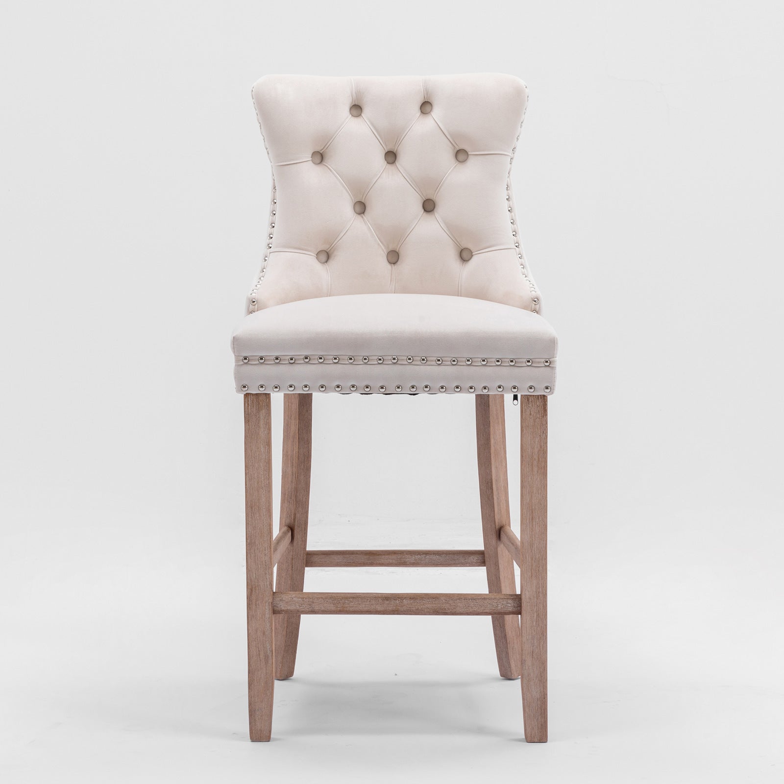 HAOYYE Contemporary Velvet Upholstered Barstools with Button Tufted Decoration and Wooden Legs, and Chrome Nailhead Trim, Leisure Style Bar Chairs,Bar stools, Set of 2 (Beige),SW2002BG Sturdy Space-Saving