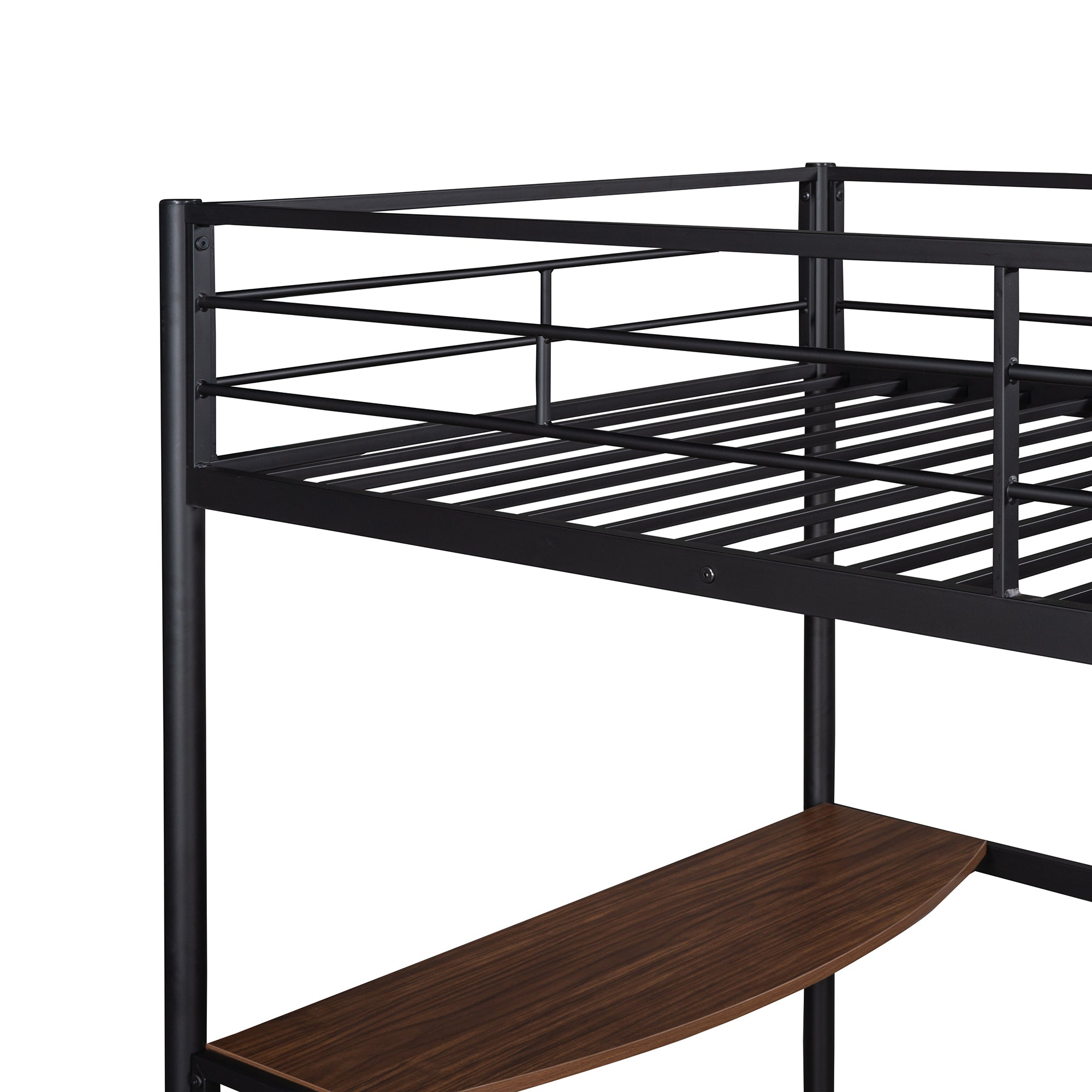 HAOYYE Twin Metal Loft Bed with Desk, Ladder and Guardrails, Loft Bed for Bedroom, Black(OLD SKU : MF195191AAB) Sturdy Space-Saving Heavy Duty Modern Design Easy Assembly Durable Stylish Home Furniture