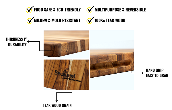 HAOYYE Teak Cutting Board BF02002_S 18 INCH, Pack of 5 Pieces Sturdy Space-Saving Heavy Duty Modern Design Adults Dorm Room Easy Assembly Bedroom Furniture
