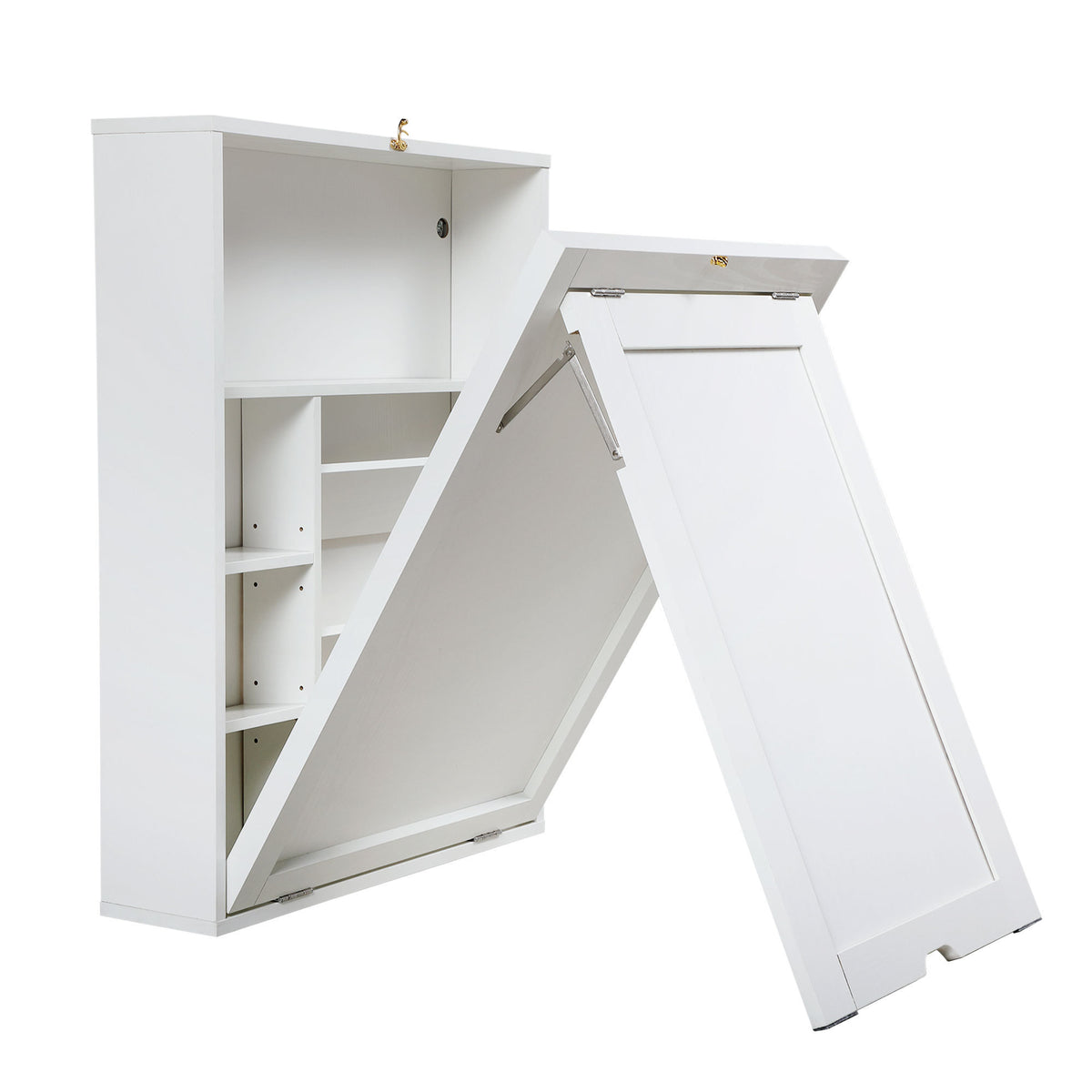 HAOYYE Modern Compact Wood Wall Mounted Folding Desk Cabinet Convertible Writing Desk for Home Office with Storage, White Sturdy Space-Saving Heavy Duty Modern Design Adults Dorm Room Easy Assembly