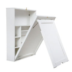 HAOYYE Modern Compact Wood Wall Mounted Folding Desk Cabinet Convertible Writing Desk for Home Office with Storage, White Sturdy Space-Saving Heavy Duty Modern Design Adults Dorm Room Easy Assembly