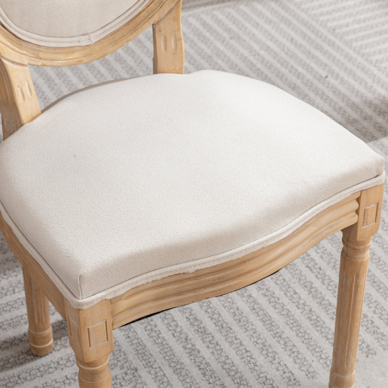 HAOYYE French Style Solid Wood Frame Antique Painting Linen Fabric Back Dining Chair,Set of 2,Beige,SW1845BG Sturdy Space-Saving Heavy Duty Modern Design Adults Dorm Room Easy Assembly