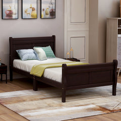 HAOYYE Wood Platform Bed Twin Bed Frame Mattress Foundation Sleigh Bed with Headboard/Footboard/Wood Slat Support Sturdy Space-Saving Heavy Duty Modern Design Easy Assembly Durable Stylish Home Furniture