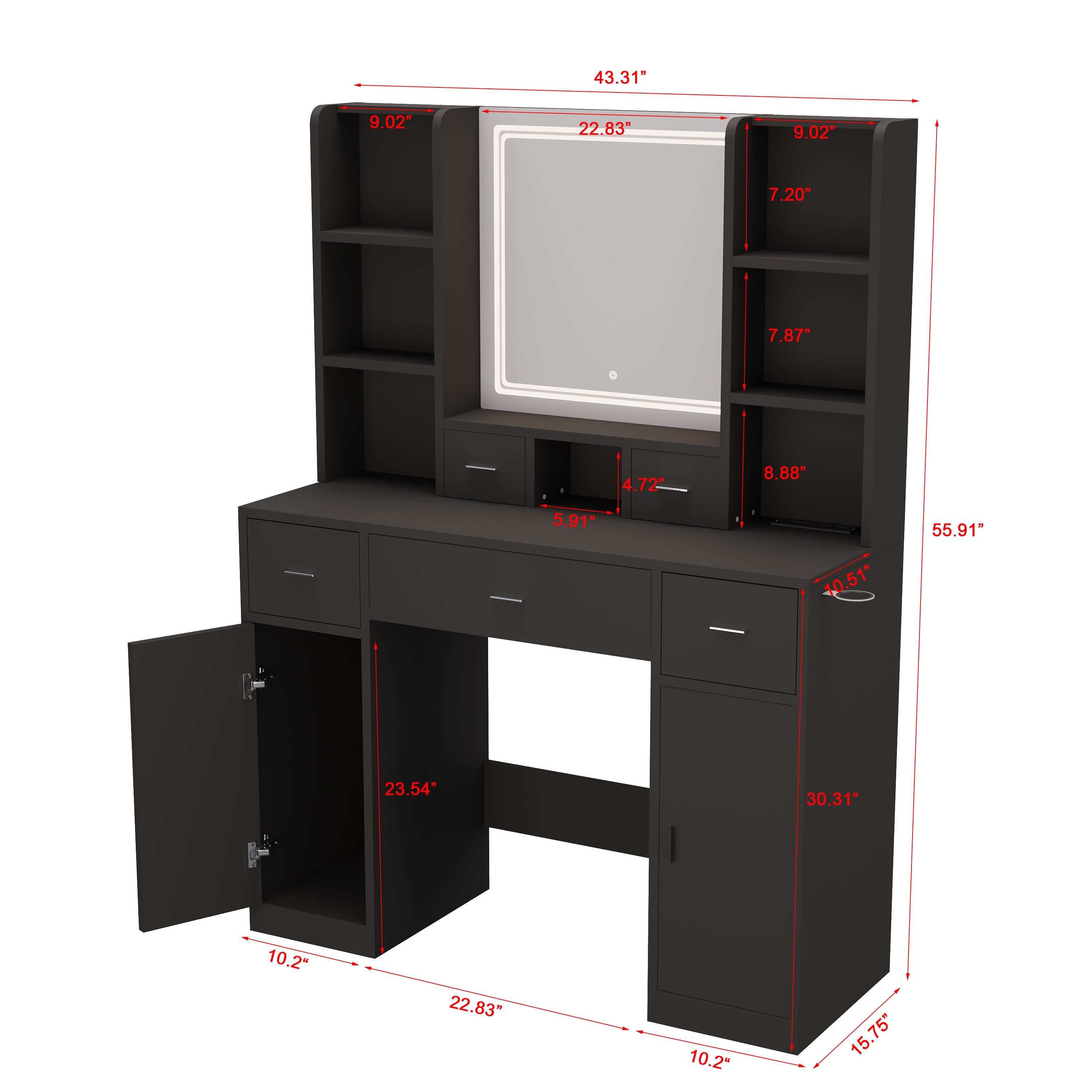 HAOYYE Smart Mirror Dressing Table With Drawers And Storage Cabinet, Modern Vanity Desk With Cushioned Stool, Stylish And Sturdy Space-Saving Design For Bedroom Or Dressing Room, Heavy Duty Construction