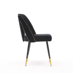 Haoyye Akoya Collection Velvet Upholstered Dining Chairs with Nailhead Trim, Set of 2 Modern Black Chairs with Gold Tipped Black Metal Legs, Stylish and Durable Accent Seating for Dining Room, Sturdy Contemporary Space-Saving Design