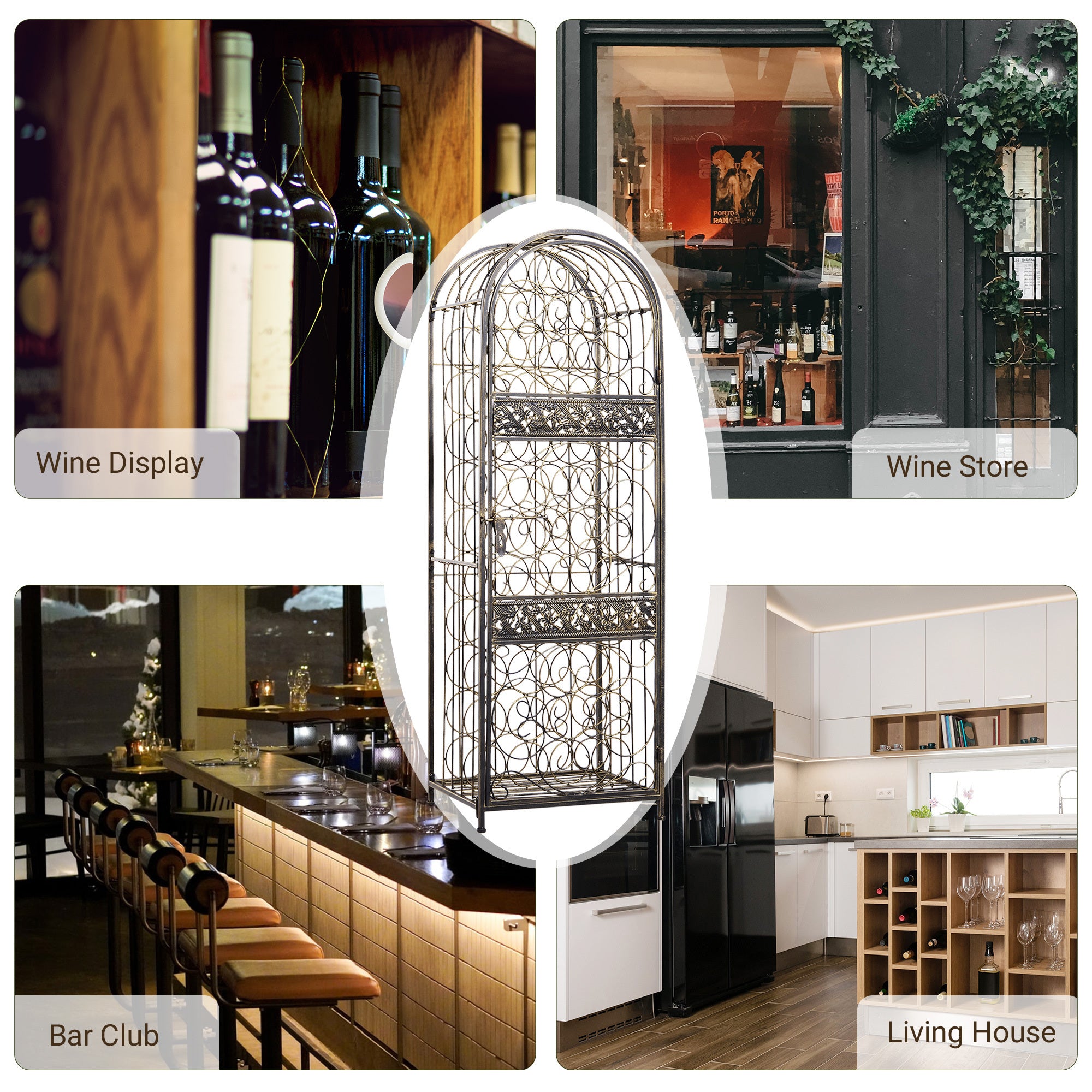 Haoyye 45 Bottle Wrought Iron Wine Rack with Lock, Antique Bronze Freestanding Wine Cabinet with Scrollwork Door, Vintage Metal Wine Jail Storage for Kitchen, Dining Room, Home Bar, Sturdy Space-Saving Organizer, Modern Rustic Design