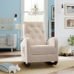 HAOYYE Comfortable Fabric Padded High Back Rocking Chair, Modern Nursery Rocker With Sturdy Armchair Design, Space-Saving and Durable, Easy Assembly, Ideal for Living Rooms or Bedrooms