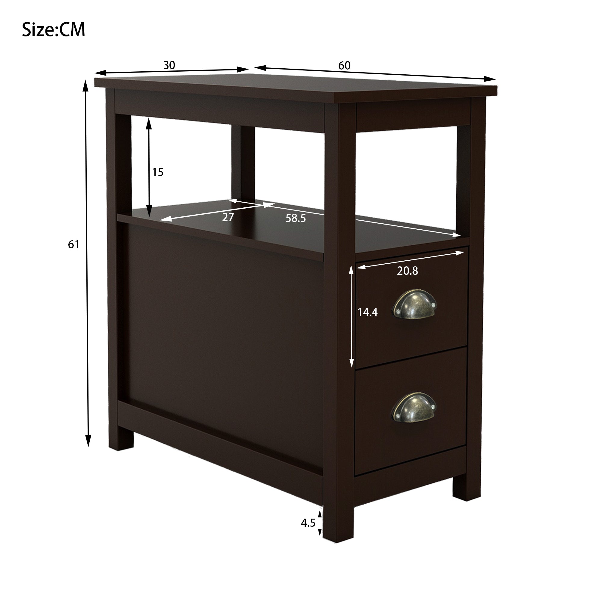 HAOYYE Narrow End Table Nightstand with Two Drawers and Open Shelf, Brown, Sturdy Space-Saving Design, Heavy Duty Construction, Easy Assembly, Durable and Stylish Home Furniture, Versatile for Bedroom or Living Room