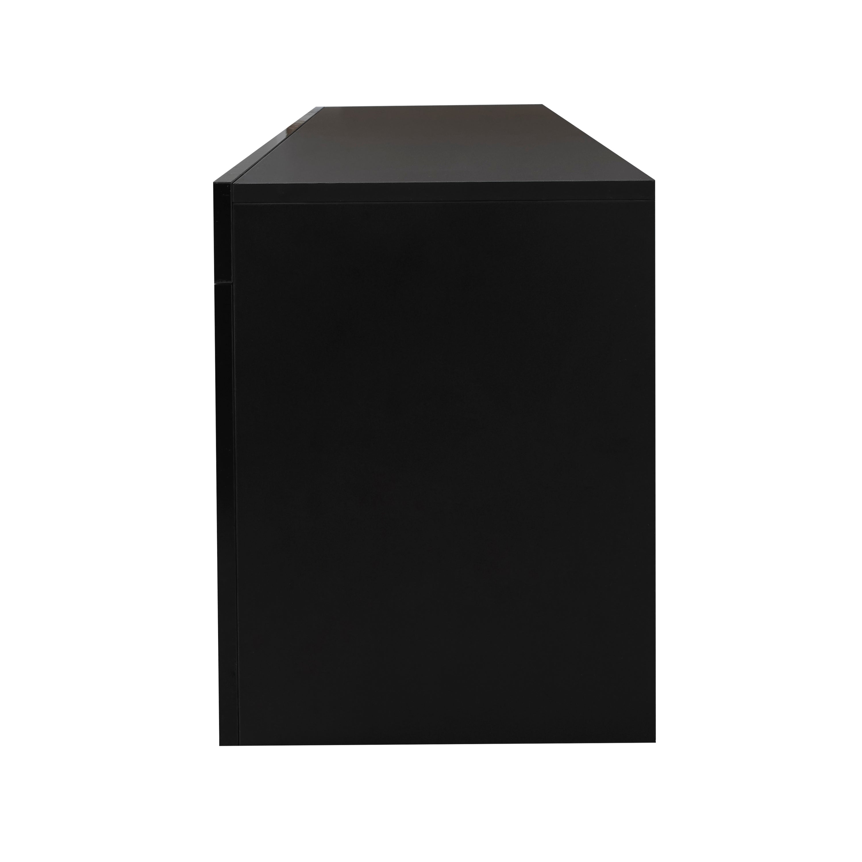 HAOYYE Black TV Stand with LED RGB Lights,Flat Screen TV Cabinet, Gaming Consoles - in Lounge Room, Living Room and Bedroom(Black) Sturdy Space-Saving Heavy Duty Modern Design Easy Assembly Durable Stylish